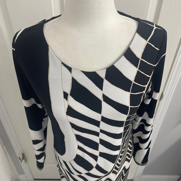 Michael Tyler Black & White Abstract Patterned Long Sleeve Sheath Dress  Size M - Picture 2 of 13
